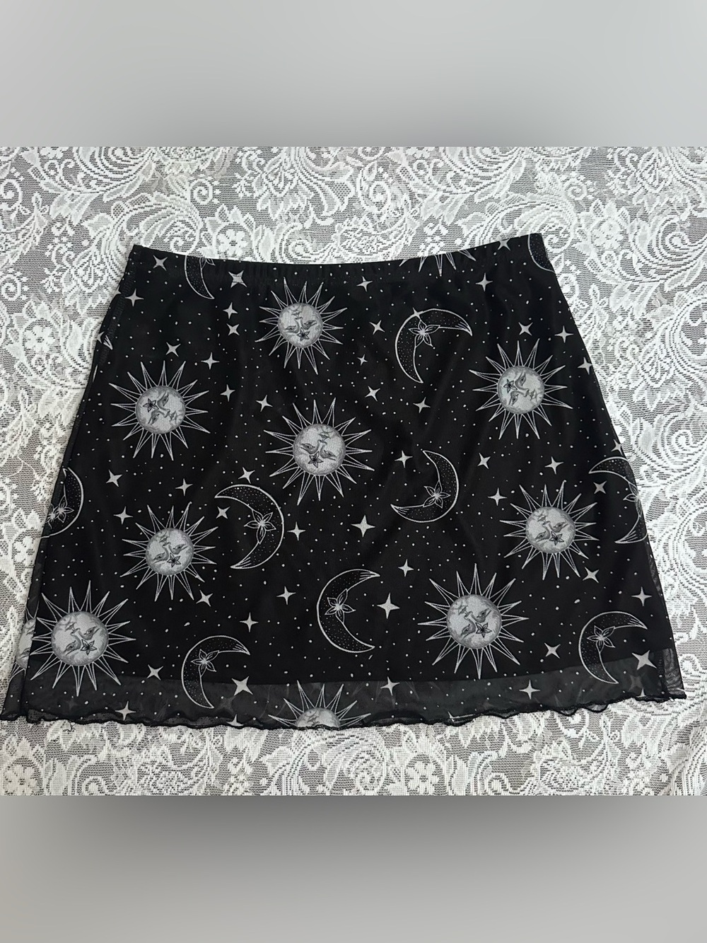 SHEIN Celestial Sun Moon Mesh Mini Skirt Large